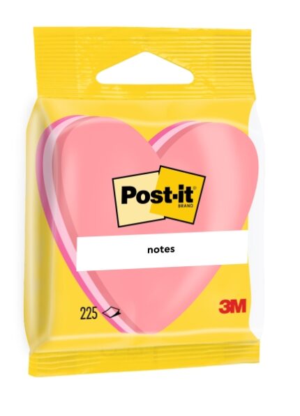 Blocco Post-It da 225 foglietti adesivi riposizionabili - Forma a cuore - 70x70 mm - Colore rosa
