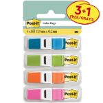 Confezione Post-It Index da 4 dispenser con 35 segnalibri riposizionabili - Forma rettangolare - Colori assortiti