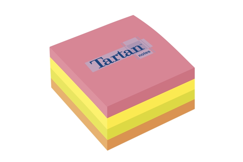 Tartan Cubo da 400 foglietti adesivi riposizionabili - Colori neon - 76x76 mm - 100% PEFC - Colori assortiti