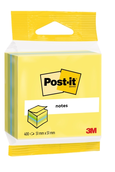 Post-It Cubo da 400 foglietti adesivi riposizionabili - Forma rettangolare - 51x51 mm - Colori assortiti