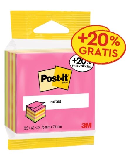 Post-It Cubo da 400 foglietti adesivi riposizionabili - Forma quadrata - 76x76 mm - Colori assortiti