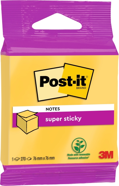 Post-It Super Sticky Cubo da 270 foglietti adesivi riposizionabili - Forma quadrata - 76x76 mm - Colore giallo
