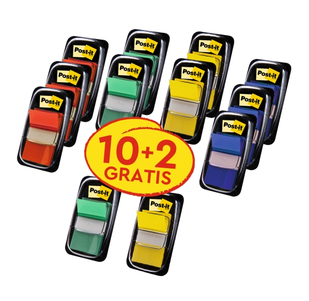 Post-It Index Confezione da 12 dispenser con 50 segnalibri riposizionabili - Forma rettangolare - Colori assortiti