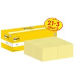 Confezione Post-It da 24 blocchi da 100 foglietti adesivi riposizionabili - Forma quadrata - 76 x 76 mm - Colore giallo chiaro
