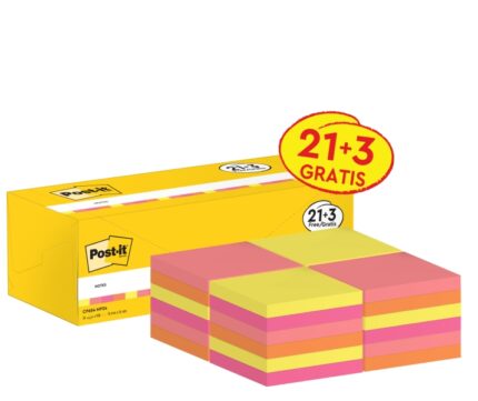 Post-It Confezione da 24 blocchi da 100 foglietti adesivi riposizionabili - Forma quadrata - 76x76 mm - Colori assortiti