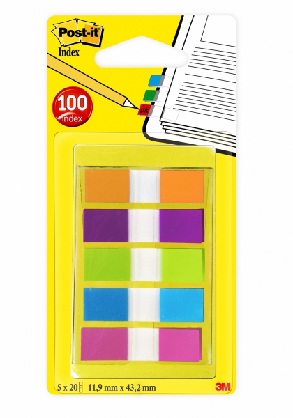Post-It Index Striscia con 12 confezioni da 5 dispenser con 20 segnalibri riposizionabili - Colori assortiti