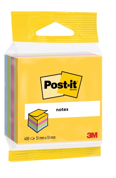 Post-It Cubo da 400 foglietti adesivi riposizionabili - Forma quadrata - 51x51 mm - Colori assortiti