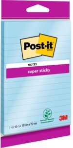 Post-It Super Sticky Blocco da 90 foglietti adesivi riposizionabili grandi - a righe - 102x152 mm - Colore blu