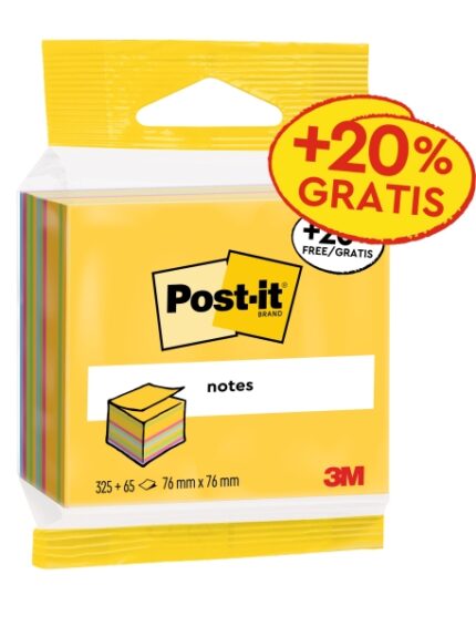Post-It Cubo da 390 foglietti adesivi riposizionabili - Forma quadrata - 76x76 mm - Colori assortiti