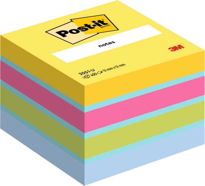 Post-It Cubo da 400 foglietti adesivi riposizionabili - Forma quadrata - 51x51 mm - Colori assortiti