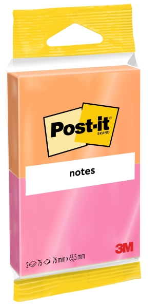 Confezione Post-It da 2 blocchi da 75 foglietti adesivi riposizionabili - Forma rettangolare - 76x63