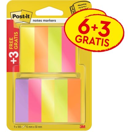 Confezione Post-It da 9 blocchi da 100 foglietti adesivi riposizionabili - Forma rettangolare - Colori assortiti