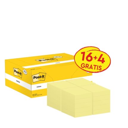 Post-It Confezione da 20 blocchi da 100 foglietti adesivi riposizionabili 38x51 mm - Forma rettangolare - Colore giallo chiaro