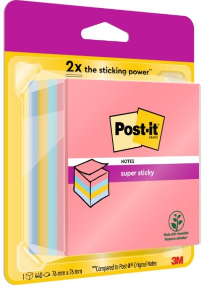 Post-It Super Sticky Cubo da 400 foglietti adesivi riposizionabili - Colori arcobaleno - 76x76 mm - Colori assortiti