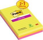 Post-It Super Sticky Confezione da 3 blocchi da 75 foglietti adesivi riposizionabili - Forma rettangolare - 101x152 mm - Colori assortiti