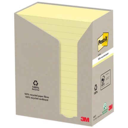 Confezione Post-It da 16 blocchi da 100 foglietti adesivi riciclati - Forma rettangolare - 76x127 mm - Colore giallo chiaro