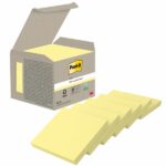 Confezione Post-It da 6 blocchi da 100 foglietti adesivi riciclati - Forma quadrata - 76x76 mm - Colore giallo chiaro