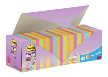 Post-It Super Sticky Confezione da 24 blocchi da 90 foglietti adesivi riposizionabili - Forma quadrata - 76x76 mm - a zig-zag - Colori assortiti