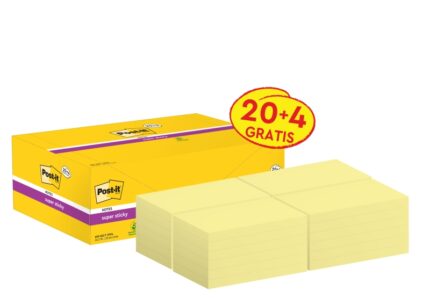 Post-It Super Sticky Confezione da 24 blocchi da 90 Confezione da 24 blocchi da 90 Note adesive riposizionabili - 76x127 mm - Colore giallo chiaro