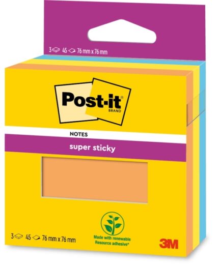 Post-It Super Sticky Confezione da 3 blocchi da 45 foglietti adesivi riposizionabili - 100% PEFC - Colore arancione