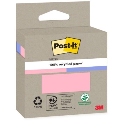 Confezione Post-It da 2 blocchi da 100 foglietti adesivi riciclati - Forma quadrata - Colori assortiti