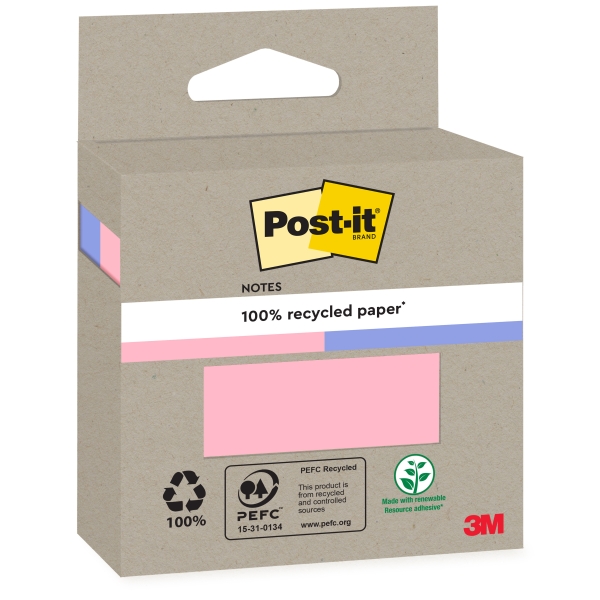 Confezione Post-It da 2 blocchi da 100 foglietti adesivi riciclati - Forma quadrata - Colori assortiti