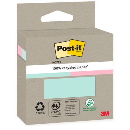 Confezione Post-It da 2 blocchi da 100 foglietti adesivi riciclati - Forma quadrata - Colori assortiti
