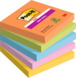 Post-It Super Sticky Confezione da 5 blocchi da 90 foglietti adesivi riposizionabili - Forma quadrata - 76x76 mm - Colori assortiti