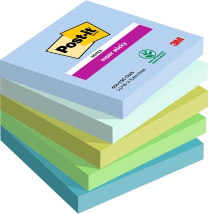 Post-It Super Sticky Confezione da 5 blocchi da 90 foglietti adesivi riposizionabili - Forma quadrata - 76x76 mm - Colori assortiti