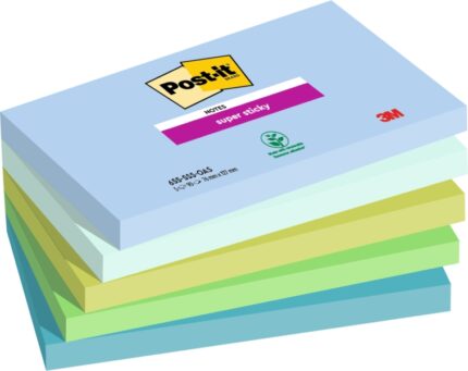 Post-It Super Sticky Confezione da 5 blocchi da 90 foglietti adesivi riposizionabili - Forma rettangolare - 127x76 mm - Colori assortiti