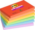 Post-It Super Sticky Confezione da 6 blocchi da 90 foglietti adesivi riposizionabili - Forma rettangolare - 127x76 mm - Colori assortiti