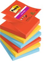 Post-It Super Sticky Confezione da 6 blocchi da 90 foglietti adesivi riposizionabili - Forma quadrata - 76x76 mm - a zig-zag - Colori assortiti