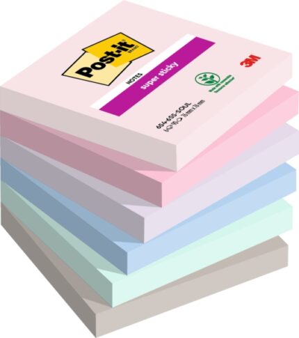 Post-It Super Sticky Confezione da 6 blocchi da 90 foglietti adesivi riposizionabili - Forma quadrata - 76x76 mm - Colori assortiti