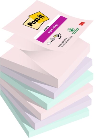 Post-It Super Sticky Confezione da 6 blocchi da 90 foglietti adesivi riposizionabili - Forma quadrata - 76x76 mm - a zig-zag - Colori assortiti