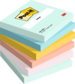 Post-It Confezione da 6 blocchi da 100 foglietti adesivi riposizionabili - Forma quadrata - 76x76 mm - Colori assortiti