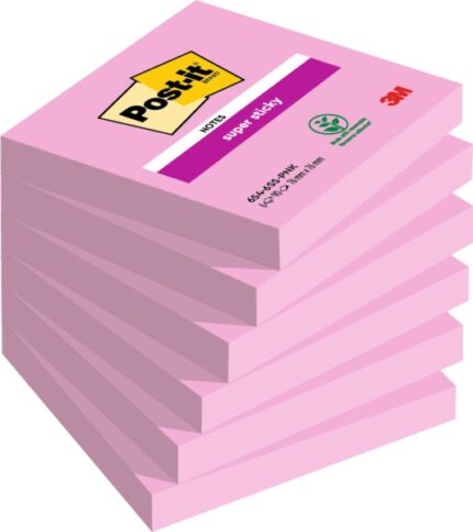 Post-It Super Sticky Confezione da 6 blocchi da 90 foglietti adesivi riposizionabili - 76x76 mm - 100% PEFC - Colore rosa