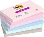 Post-It Super Sticky Confezione da 6 blocchi da 90 foglietti adesivi riposizionabili - Forma rettangolare - 127x76 mm - Colori assortiti
