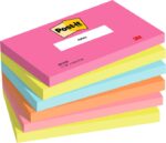 Post-It Confezione da 6 blocchi da 100 foglietti adesivi riposizionabili - Forma rettangolare - 127x76 mm - Colori assortiti