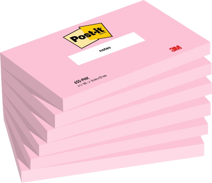 Post-It Confezione da 6 blocchi da 100 foglietti adesivi riposizionabili - Forma rettangolare - 76x127 mm - Colore rosa