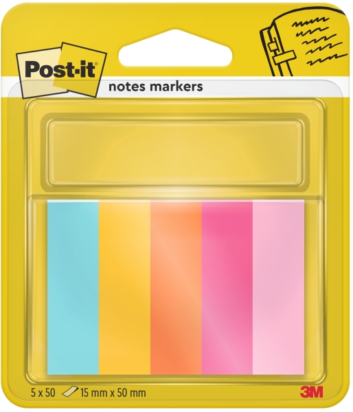 Post-It Confezione da 5 blocchi da 50 foglietti adesivi riposizionabili - Forma rettangolare - Colori assortiti