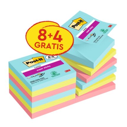 Post-It Super Sticky Confezione da 12 blocchi da 90 Z-Note adesive riposizionabili - Collezione Cosmic - 76x76 mm - Promozione 8 blocchi + 4 in omaggio - Colori assortiti