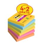 Post-It Super Sticky Confezione da 6 blocchi da 90 foglietti adesivi riposizionabili - Forma quadrata - 76x76 mm - Colori assortiti