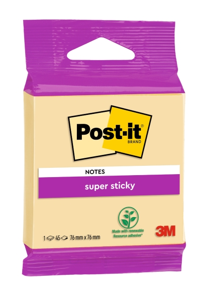 Post-It Super Sticky Blocco da 45 foglietti adesivi riposizionabili - Forma quadrata - 76x76 mm - Colore giallo chiaro