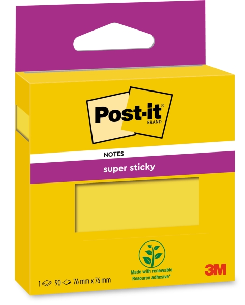 Post-It Super Sticky Blocco da 90 foglietti adesivi riposizionabili - 76x76 mm - 100% PEFC - Colore giallo