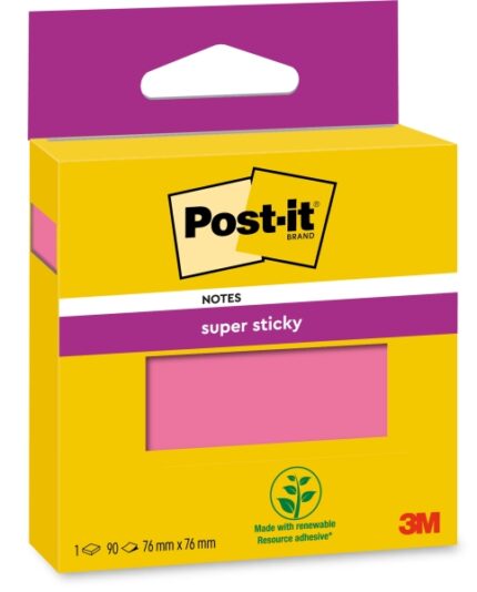 Post-It Super Sticky Blocco da 90 foglietti adesivi riposizionabili - 76x76 mm - 100% PEFC - Colore rosa