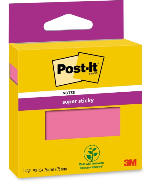 Post-It Super Sticky Blocco da 90 foglietti adesivi riposizionabili - 76x76 mm - 100% PEFC - Colore rosa