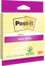 Post-It Super Sticky Blocco da 45 foglietti adesivi riposizionabili a righe - Forma quadrata - 101x101 mm - Colore giallo chiaro