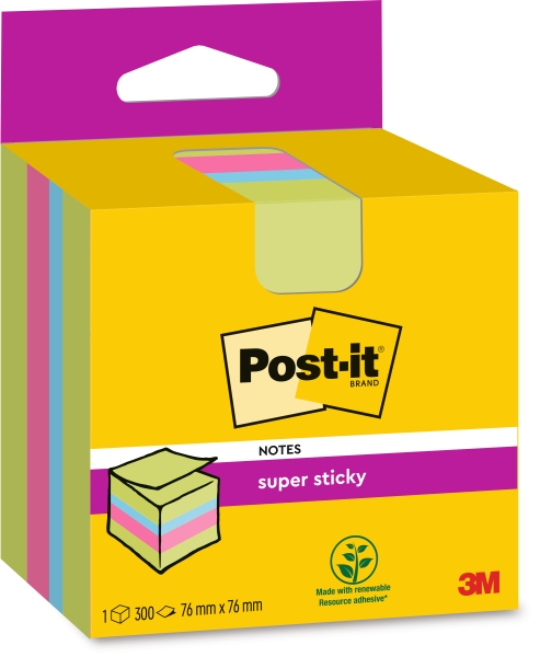 Post-It Super Sticky Cubo da 300 foglietti adesivi riposizionabili - 76x76 mm - 100% PEFC - Colori assortiti Post-It Super Sticky Cubo da 300 foglietti adesivi riposizionabili - 76x76 mm - 100% PEFC - Colori assortiti