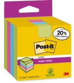 Post-It Super Sticky Cubo da 300 foglietti adesivi riposizionabili - 76x76 mm - 100% PEFC - Colori assortiti