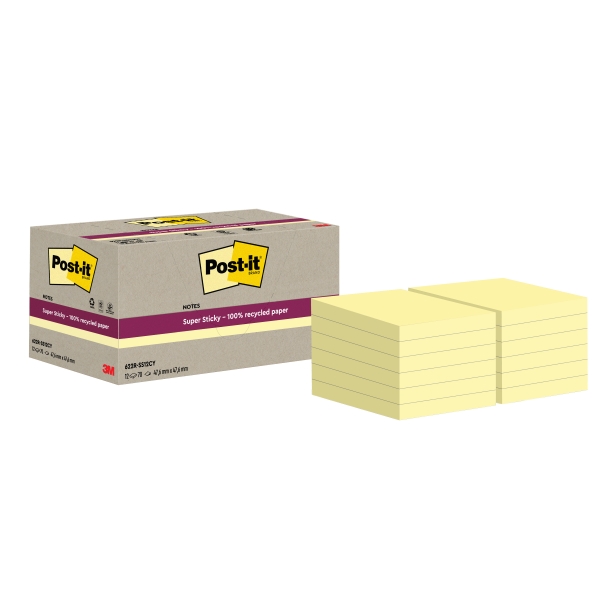 Post-It Super Sticky Confezione da 12 blocchi da 70 foglietti adesivi riciclati - Forma quadrata - 47